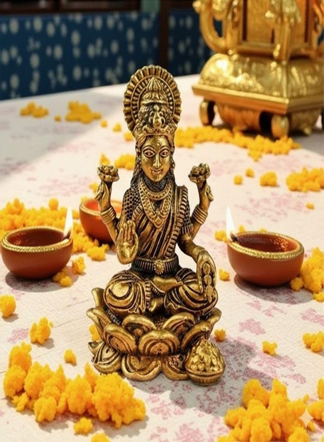 RITUALISTIC Pure Brass Laxmi Idol - 2 inch Height | Divine God Idols for Home Décor | Car Dashboard Decoration Item | Corporate Gifting | Diwali Gift for Housewarming, Festivals & Pooja | Handcrafted - Image 1
